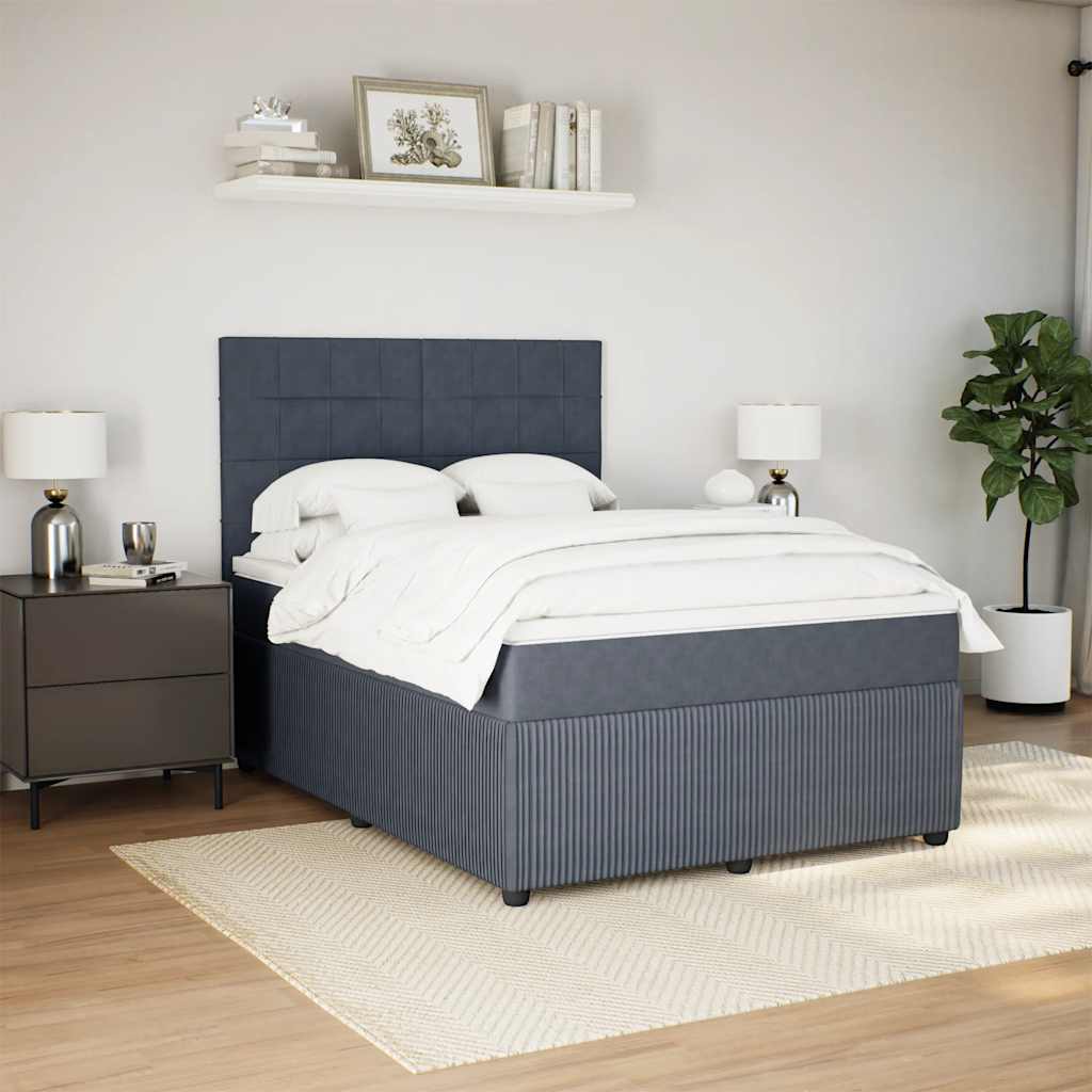 Giroletto a Molle con Materasso Grigio Scuro 140x200 cm Velluto