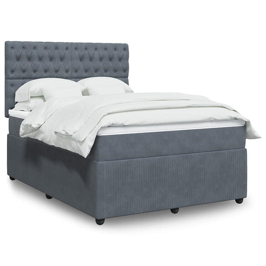 Giroletto a Molle con Materasso Grigio Scuro 140x200 cm Velluto