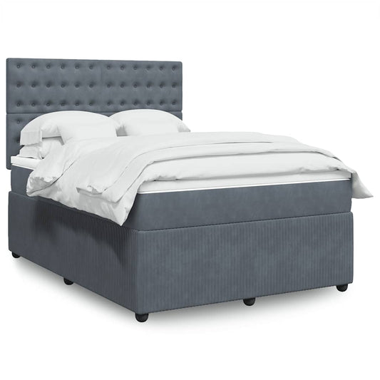 Giroletto a Molle con Materasso Grigio Scuro 140x200 cm Velluto