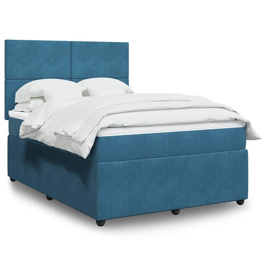 Giroletto a Molle con Materasso Blu Scuro 160x200 cm in Velluto