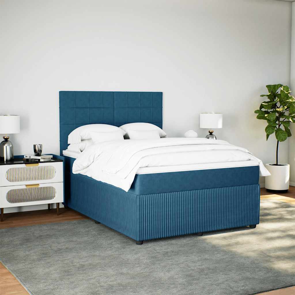Giroletto a Molle con Materasso Blu Scuro 160x200 cm in Velluto