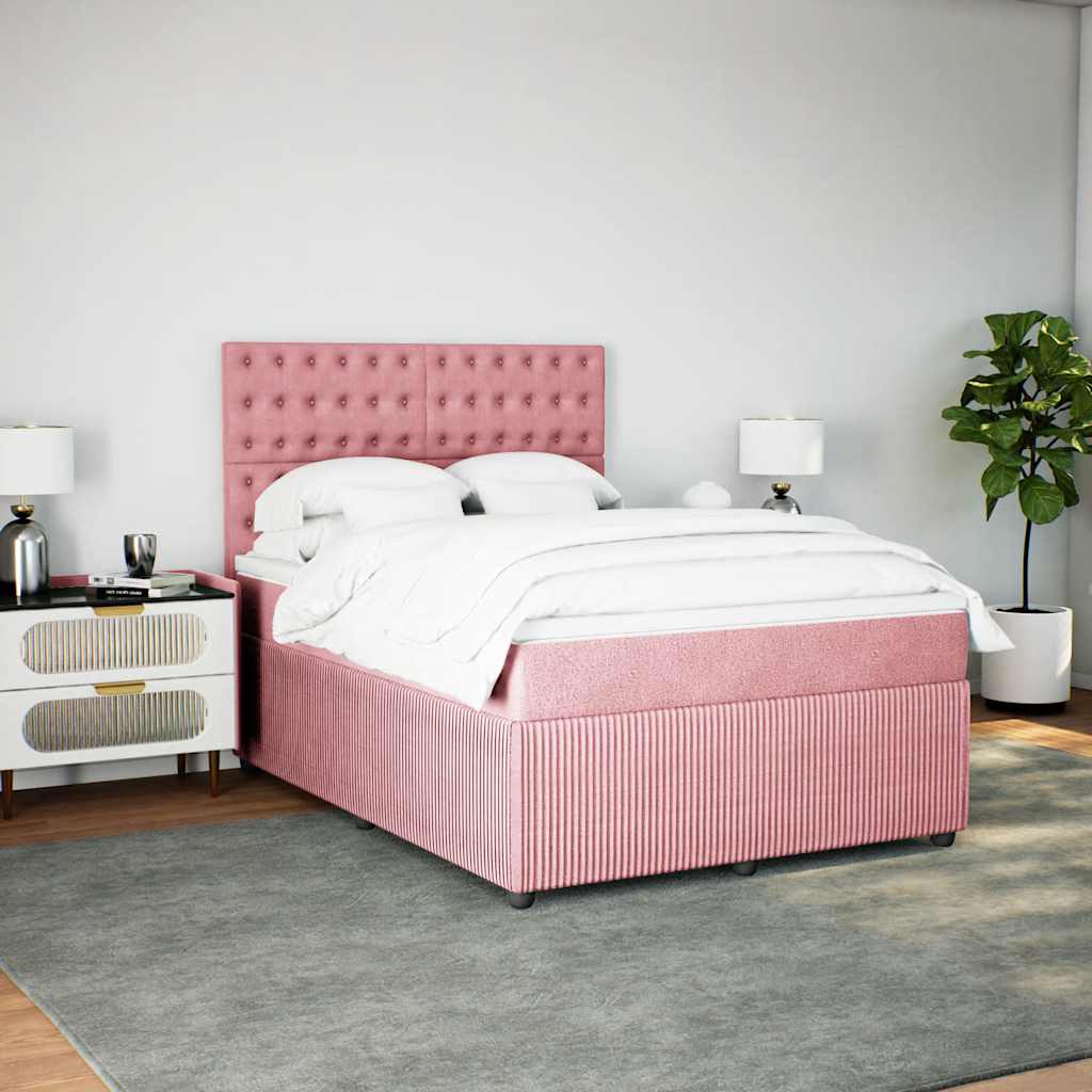 Giroletto a Molle con Materasso Rosa 160x200 cm in Velluto - homemem39