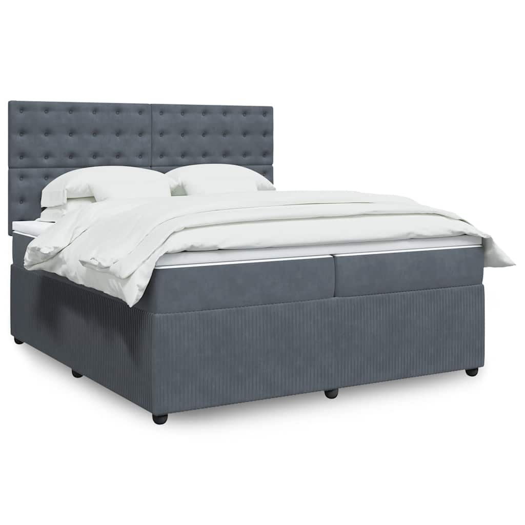 Giroletto a Molle con Materasso Grigio Scuro 200x200 cm Velluto