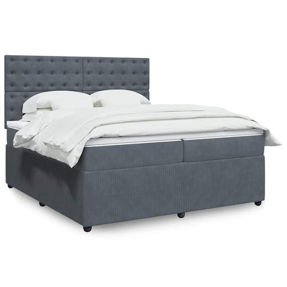 Giroletto a Molle con Materasso Grigio Scuro 200x200 cm Velluto