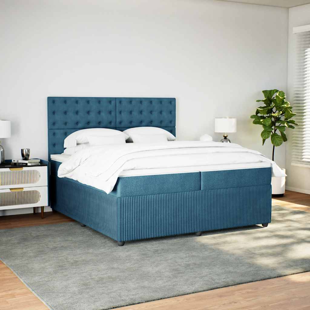 Giroletto a Molle con Materasso Blu Scuro 200x200 cm in Velluto