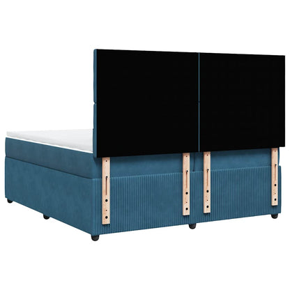 Giroletto a Molle con Materasso Blu Scuro 200x200 cm in Velluto