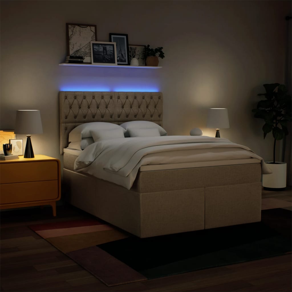Giroletto a Molle con Materasso Crema 160x200 cm in Tessuto | homemem39