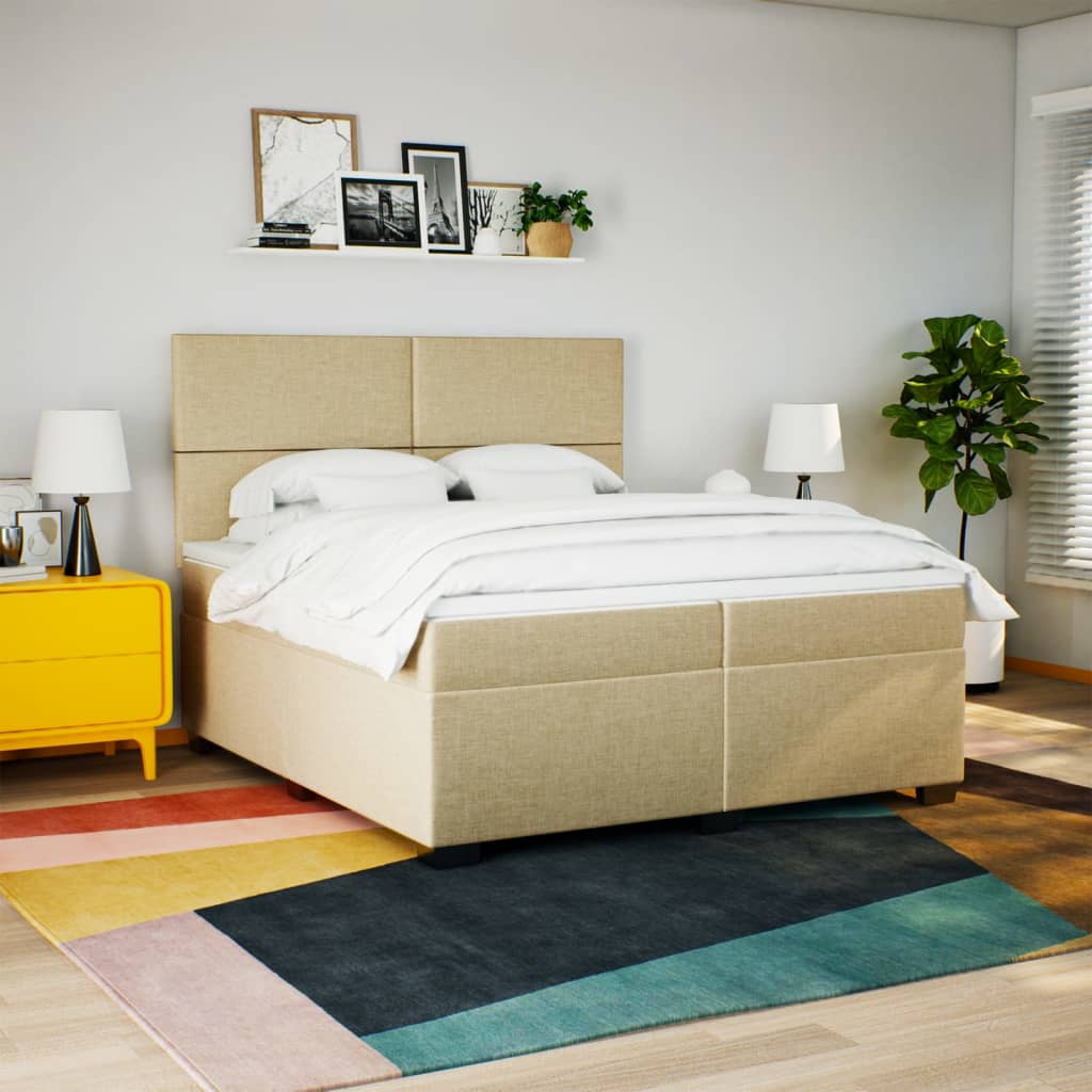 Giroletto a Molle con Materasso Crema 200x200 cm in Tessuto