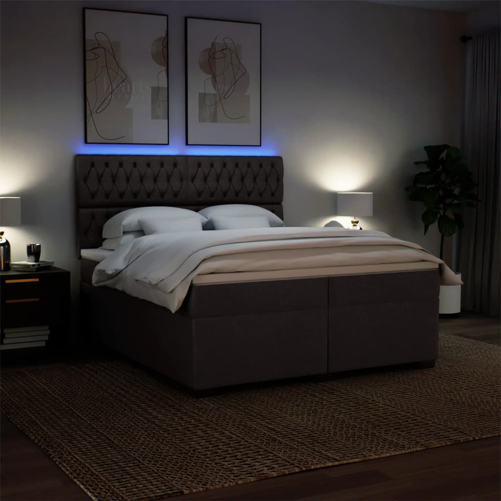Giroletto a Molle con Materasso Marrone Scuro 200x200cm Tessuto | homemem39