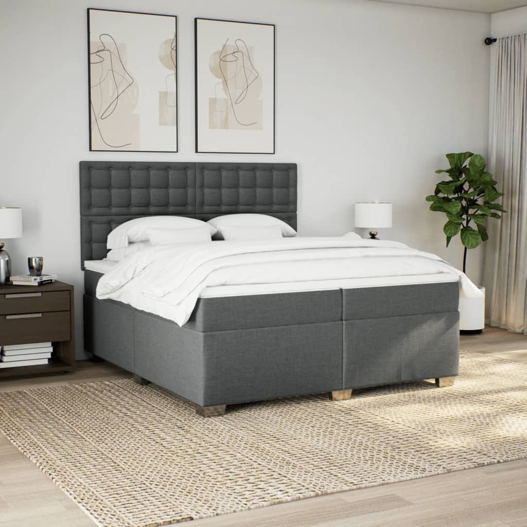 Giroletto a Molle con Materasso Grigio Scuro 200x200 cm Tessuto