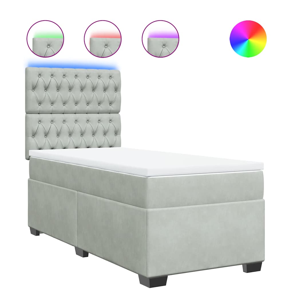 Giroletto a Molle con Materasso Grigio Chiaro 80x200 cm Velluto