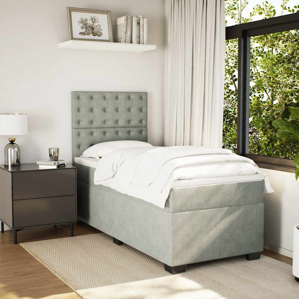 Giroletto a Molle con Materasso Grigio Chiaro 80x200 cm Velluto