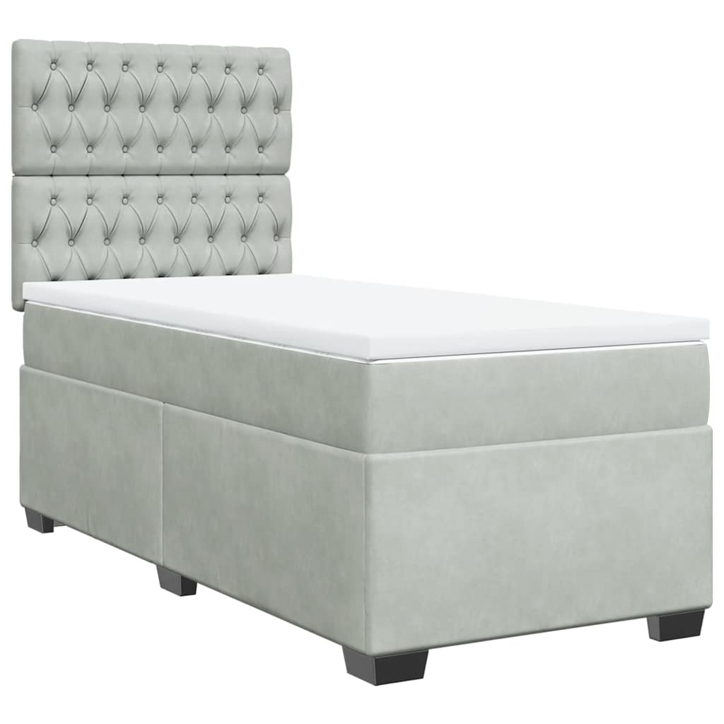 Giroletto a Molle con Materasso Grigio Chiaro 90x190 cm Velluto