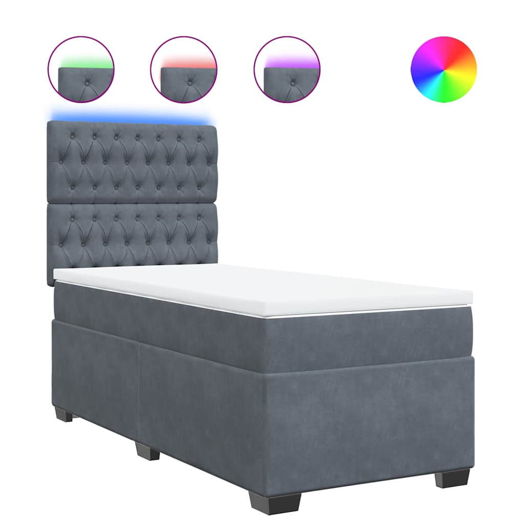 Giroletto a Molle con Materasso Grigio Scuro 90x190 cm Velluto