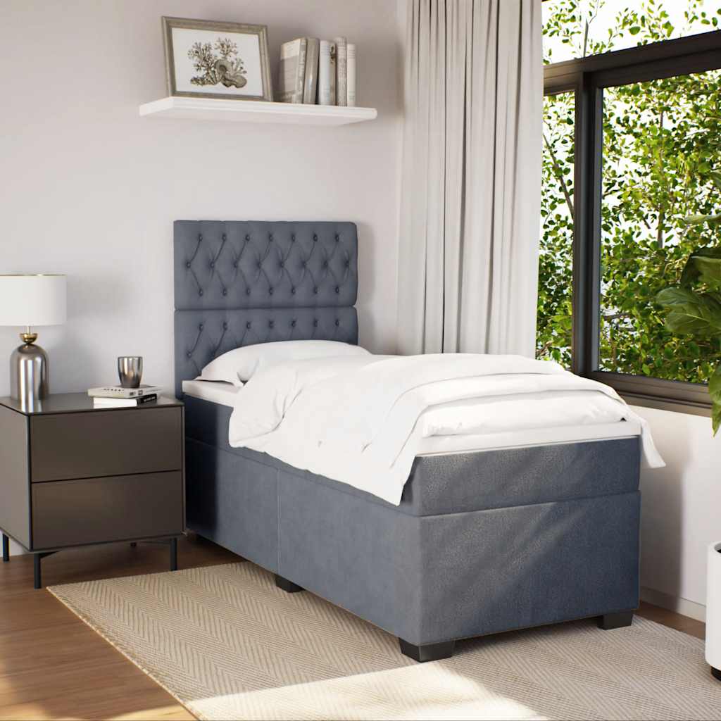 Giroletto a Molle con Materasso Grigio Scuro 90x190 cm Velluto