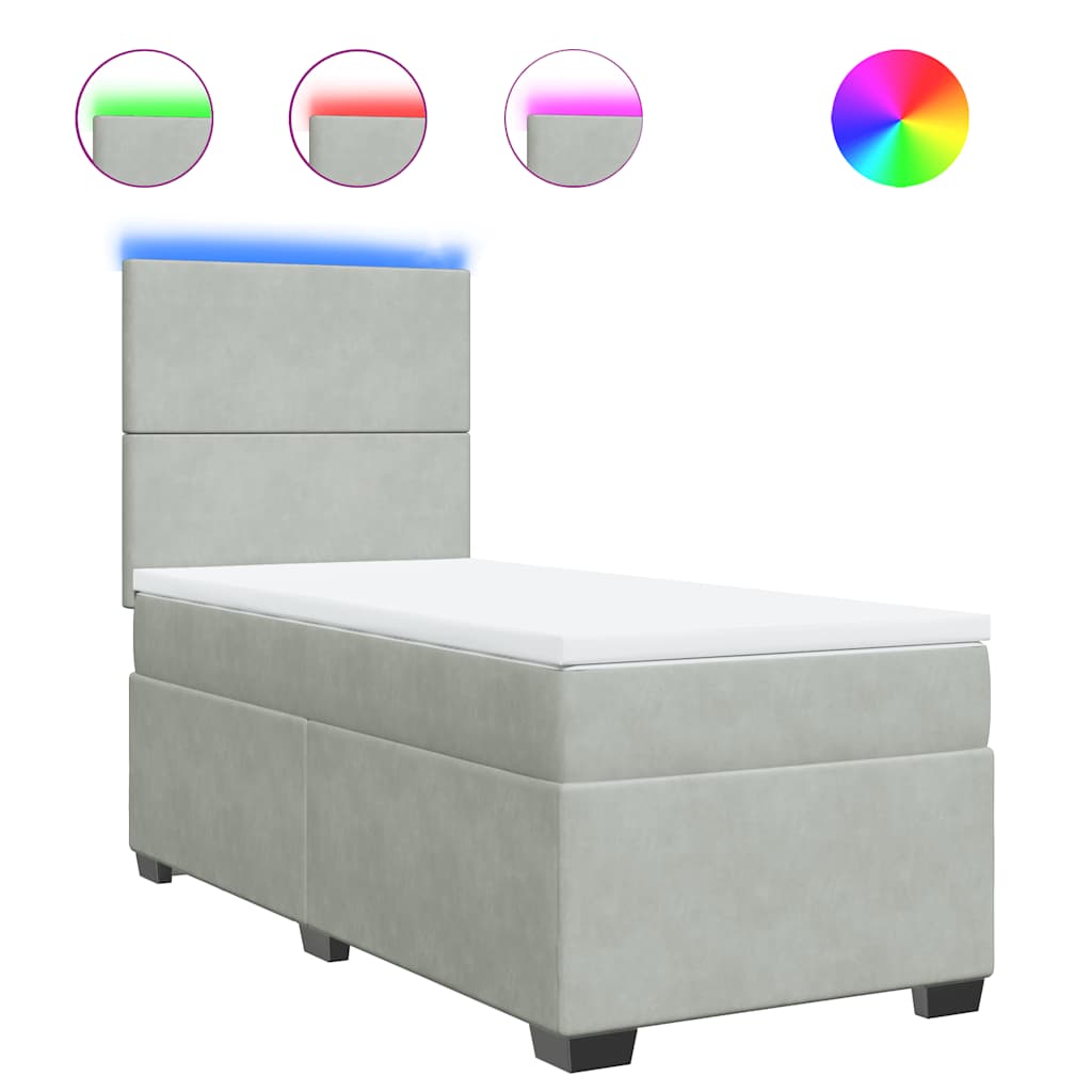 Giroletto a Molle con Materasso Grigio Chiaro 90x200 cm Velluto