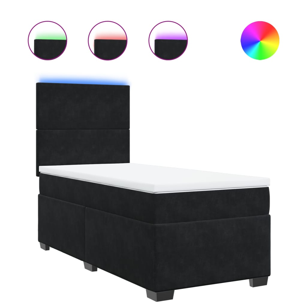 Giroletto a Molle con Materasso Nero 90x200 cm in Velluto