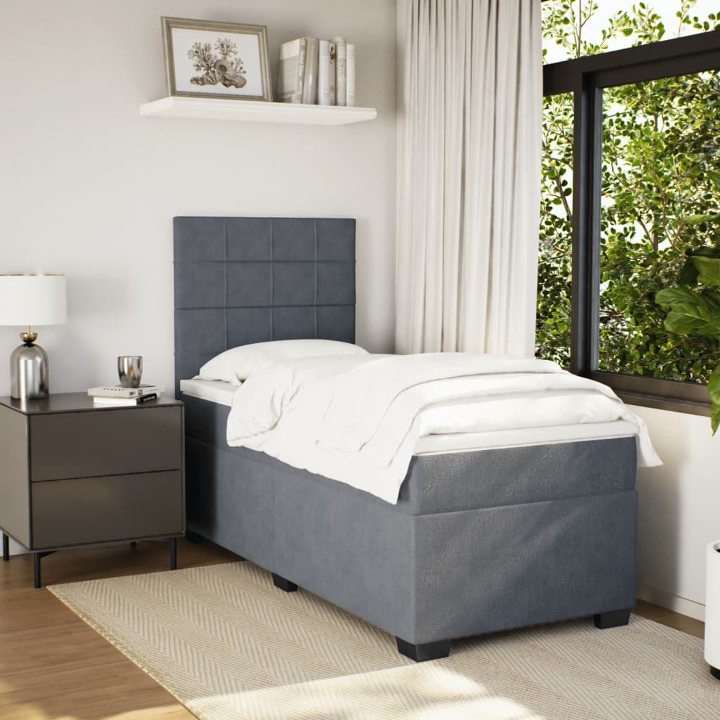 Giroletto a Molle con Materasso Grigio Scuro 90x200 cm Velluto