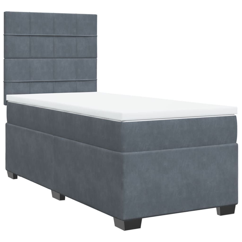 Giroletto a Molle con Materasso Grigio Scuro 90x200 cm Velluto