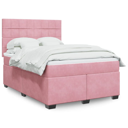 Giroletto a Molle con Materasso Rosa 140x190 cm in Velluto - homemem39