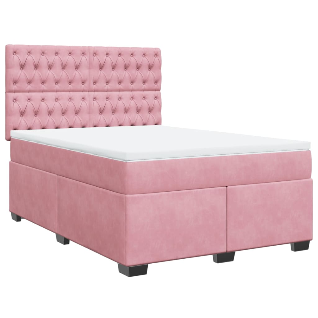 Giroletto a Molle con Materasso Rosa 140x190 cm in Velluto | homemem39