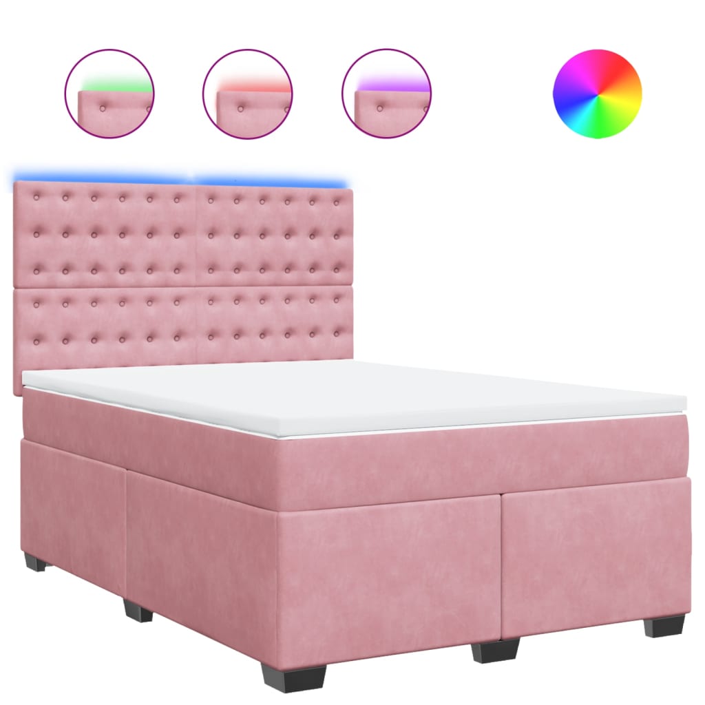 Giroletto a Molle con Materasso Rosa 140x190 cm in Velluto