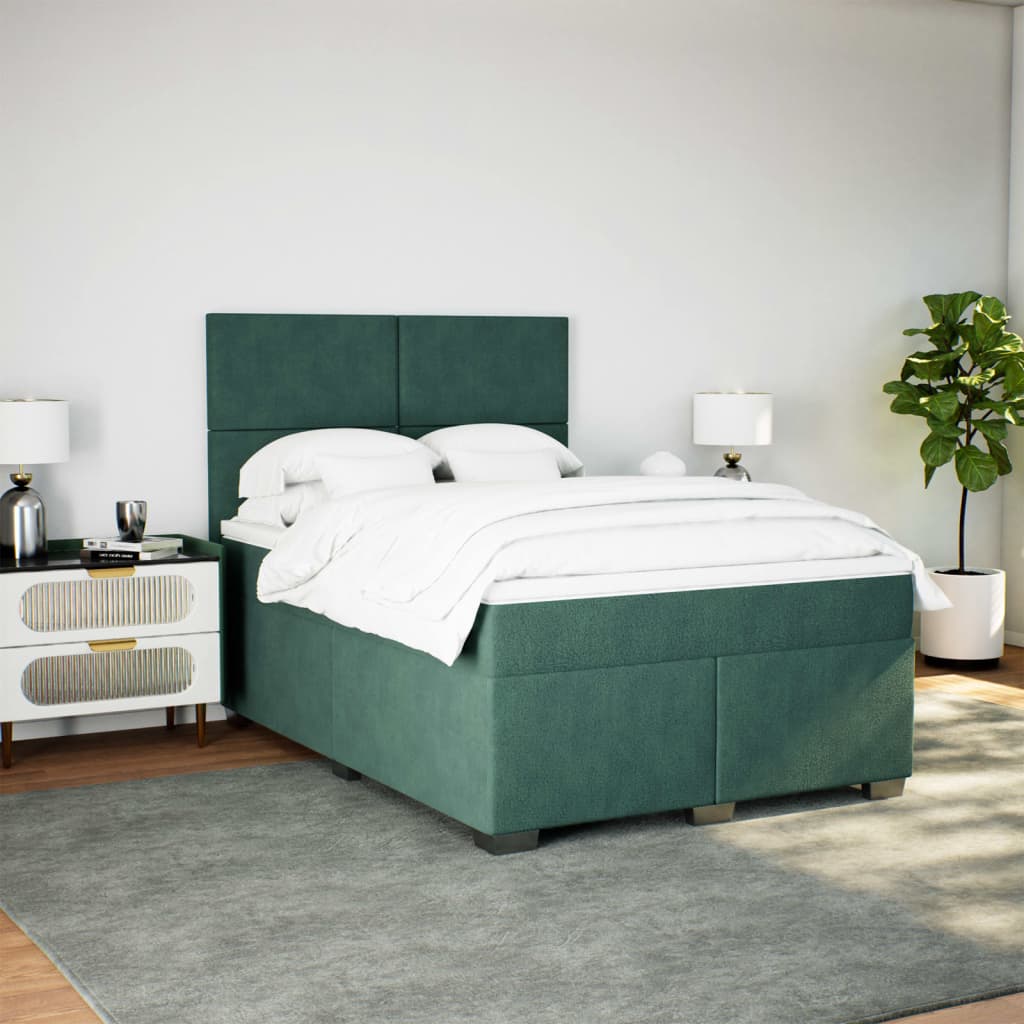 Giroletto a Molle con Materasso Verde Scuro 140x200 cm Velluto
