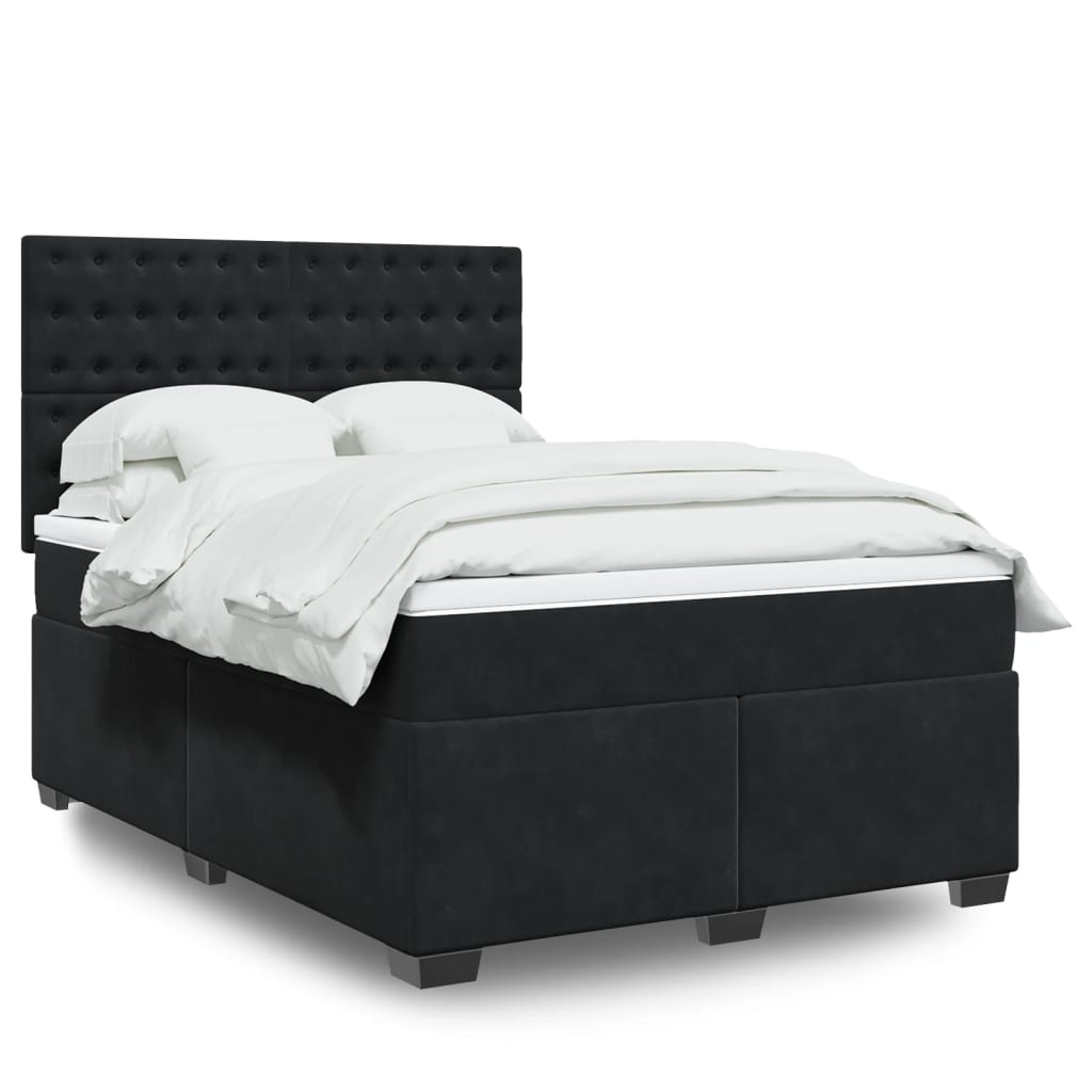Giroletto a Molle con Materasso Nero 140x200 cm in Velluto