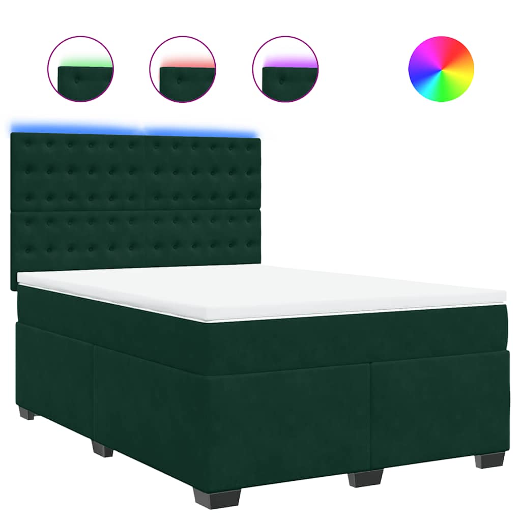 Giroletto a Molle con Materasso Verde Scuro 140x200 cm Velluto