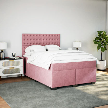 Giroletto a Molle con Materasso Rosa 140x200 cm in Velluto