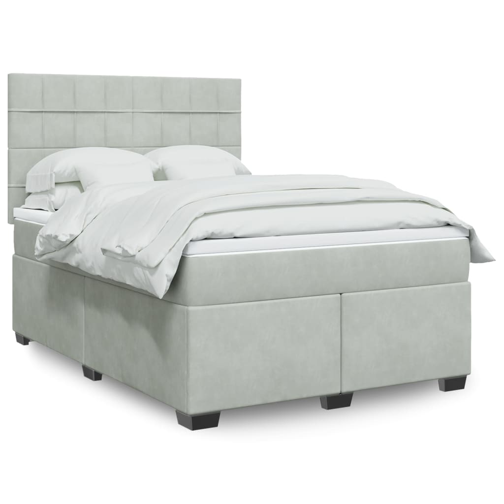 Giroletto a Molle con Materasso Grigio Chiaro 160x200cm Velluto