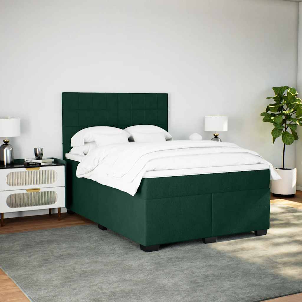 Giroletto a Molle con Materasso Verde Scuro 160x200 cm Velluto