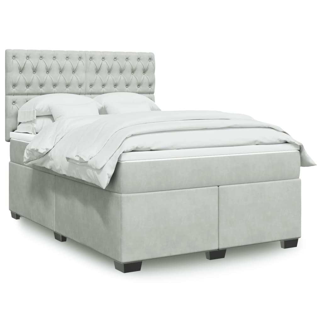 Giroletto a Molle con Materasso Grigio Chiaro 160x200cm Velluto