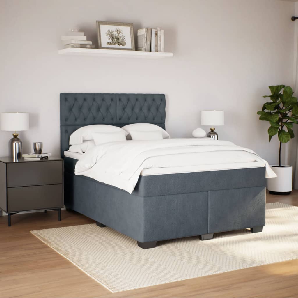 Giroletto a Molle con Materasso Grigio Scuro 160x200 cm Velluto
