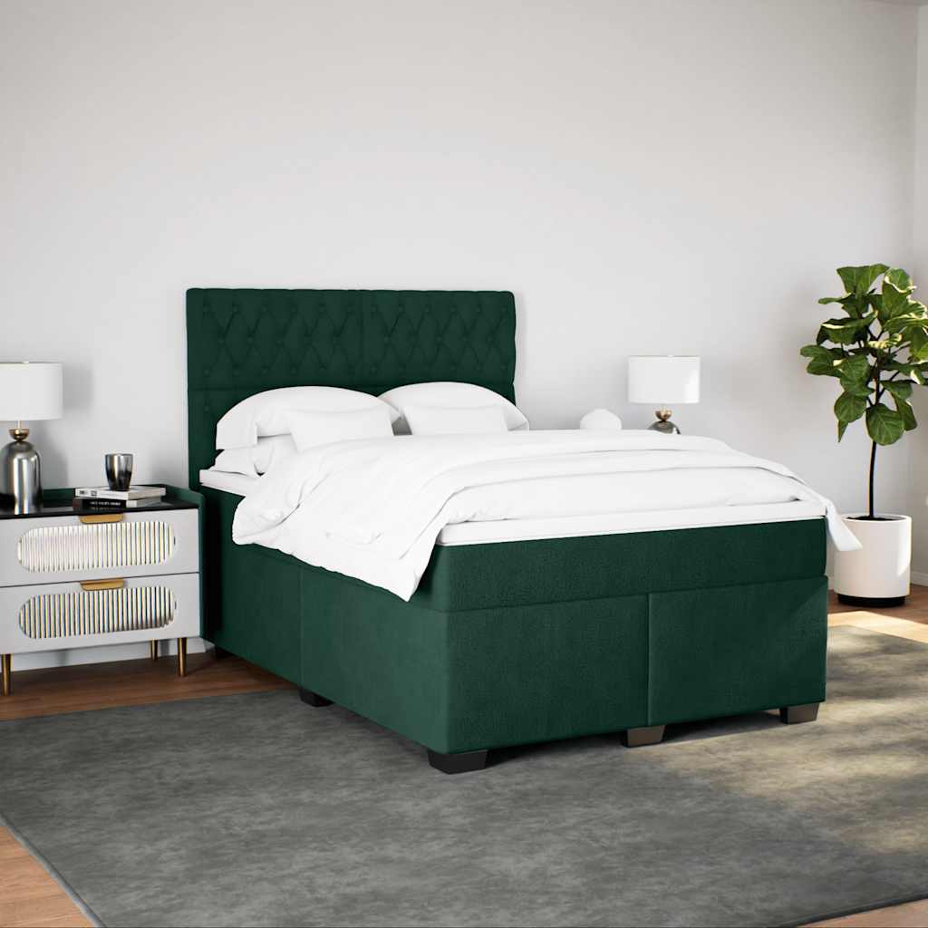 Giroletto a Molle con Materasso Verde Scuro 160x200 cm Velluto