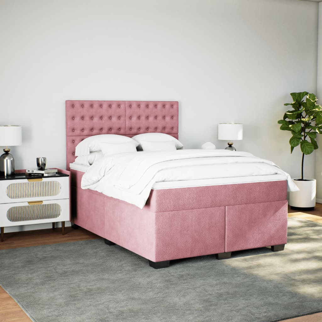 Giroletto a Molle con Materasso Rosa 160x200 cm in Velluto