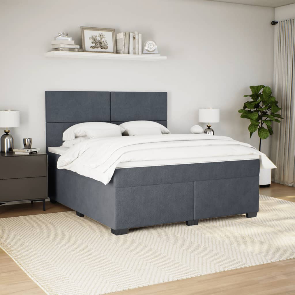 Giroletto a Molle con Materasso Grigio Scuro 180x200 cm Velluto