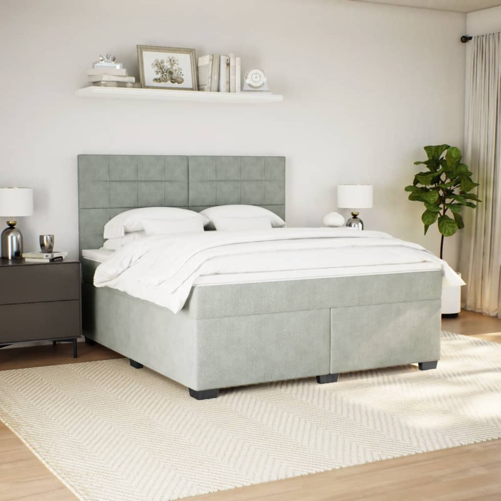 Giroletto a Molle con Materasso Grigio Chiaro 180x200cm Velluto