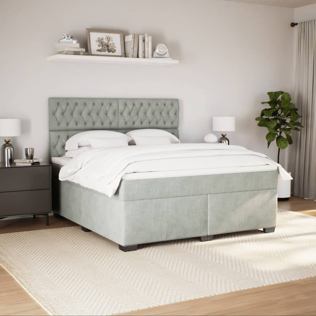 Giroletto a Molle con Materasso Grigio Chiaro 180x200cm Velluto