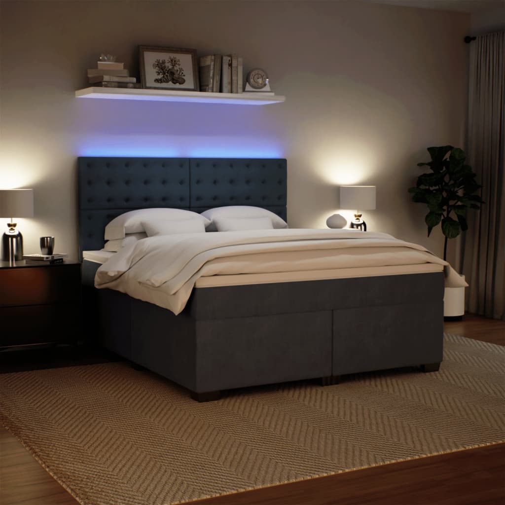 Giroletto a Molle con Materasso Grigio Scuro 180x200 cm Velluto