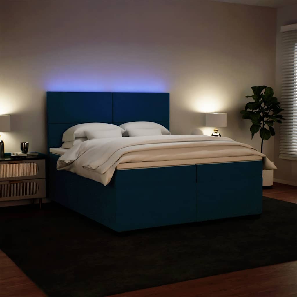 Giroletto a Molle con Materasso Blu 200x200 cm in Velluto