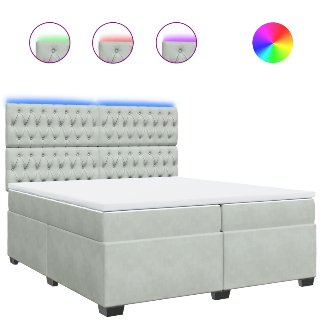 Giroletto a Molle con Materasso Grigio Chiaro 200x200cm Velluto