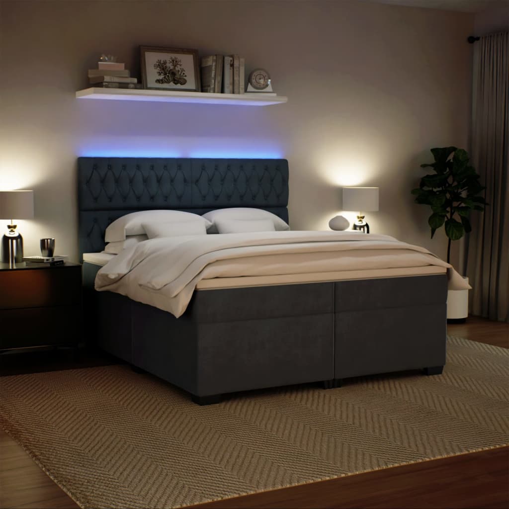 Giroletto a Molle con Materasso Grigio Scuro 200x200 cm Velluto