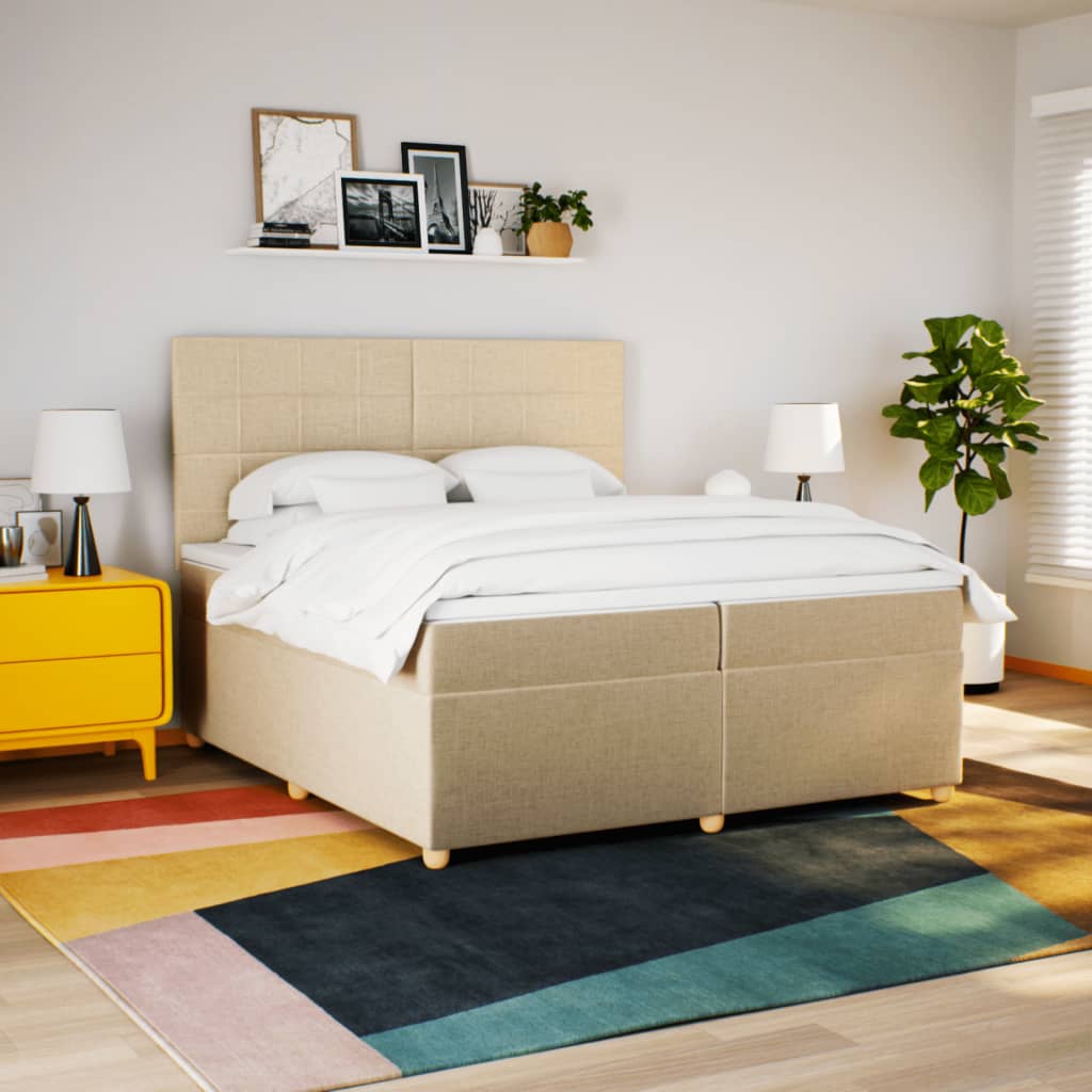 Giroletto a Molle con Materasso Crema 200x200 cm in Tessuto