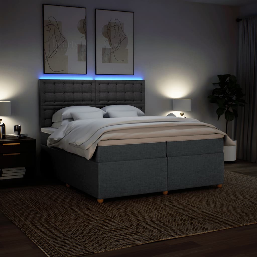 Giroletto a Molle con Materasso Grigio Scuro 200x200 cm Tessuto