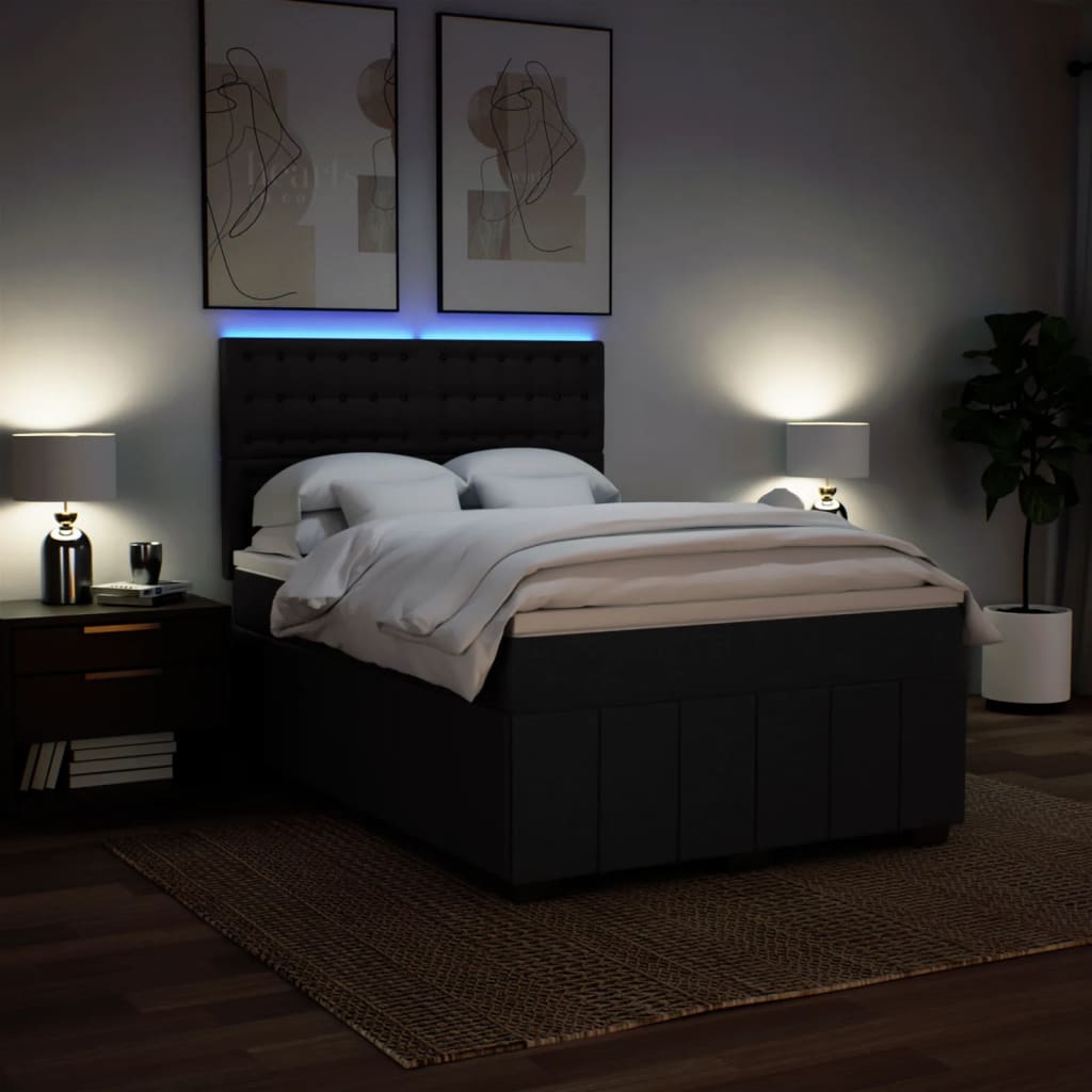 Giroletto a Molle con Materasso Nero 140x200 cm in Tessuto