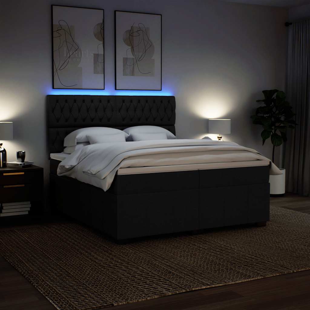 Giroletto a Molle con Materasso Nero 200x200 cm in Tessuto
