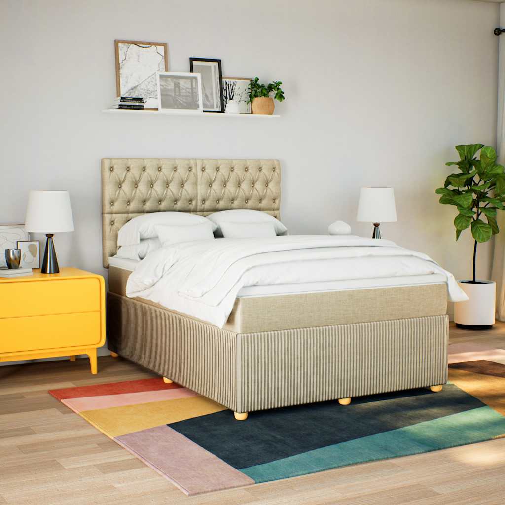 Giroletto a Molle con Materasso Crema 160x200 cm in Tessuto | homemem39