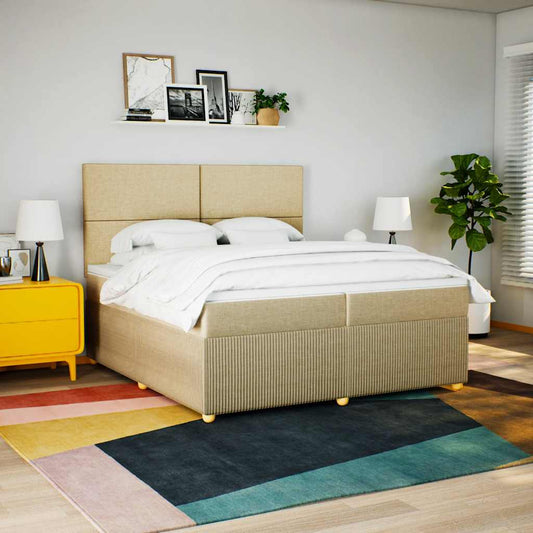 Giroletto a Molle con Materasso Crema 200x200 cm in Tessuto