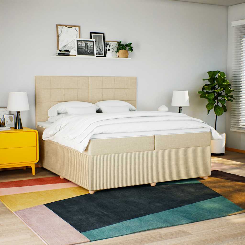 Giroletto a Molle con Materasso Crema 200x200 cm in Tessuto
